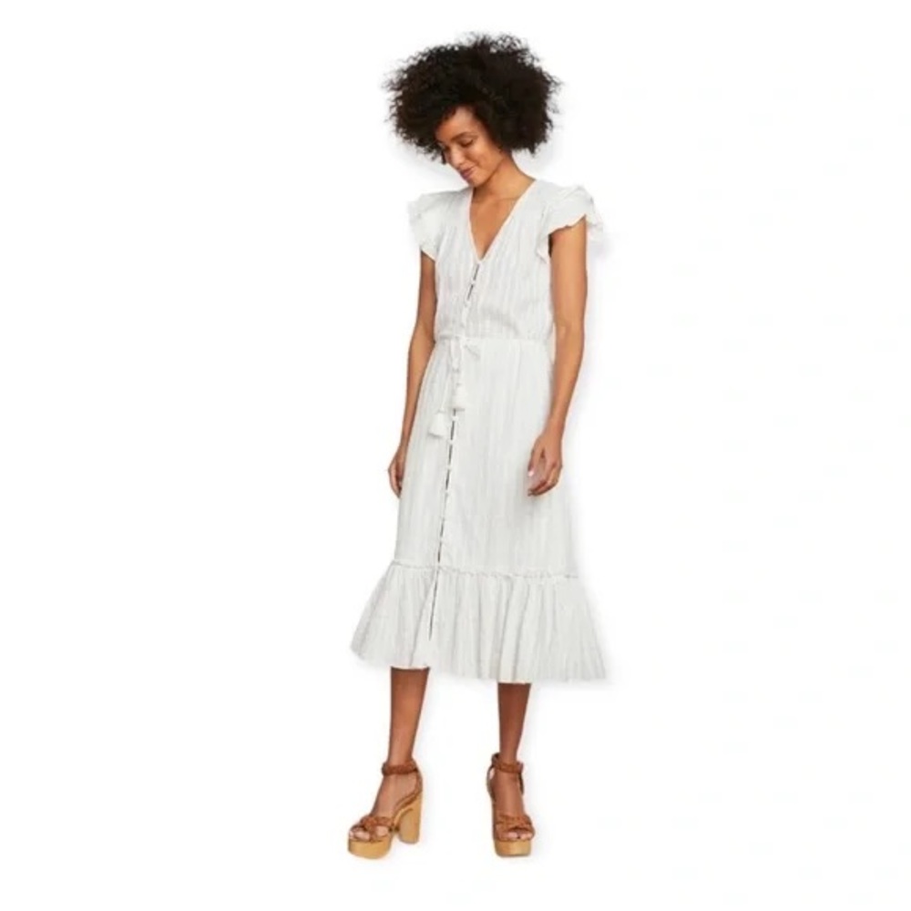 Veronica Beard Tinzia Lurex-striped white midi dress